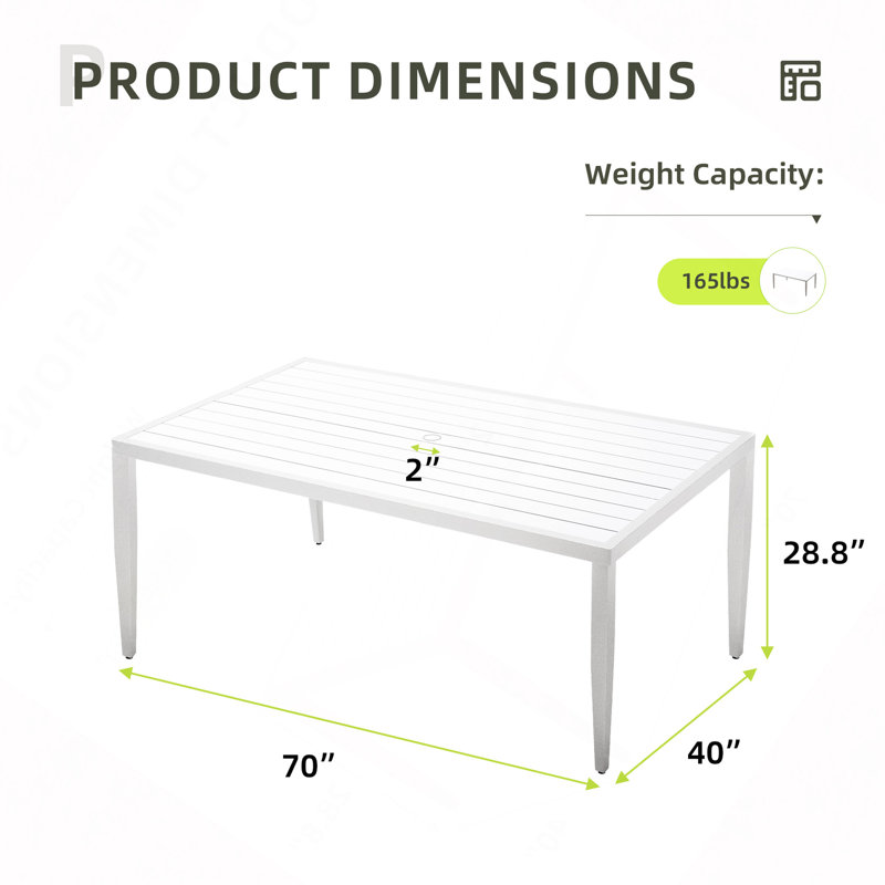 Table de salle à manger de patio / d'extérieur / d'extérieur, Blanc mat