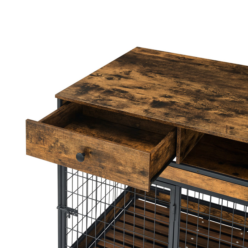 Cage pour chien avec double porte. Brun antique: l 38,78 po x P 27,36 po x H 32,17 po