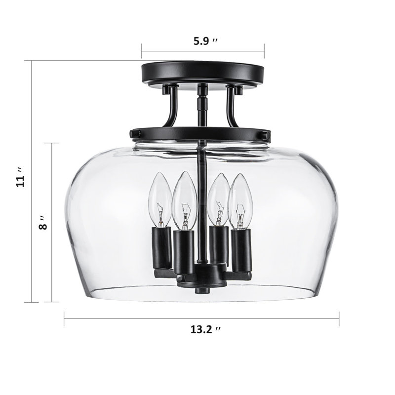 Akima 4 - Light 13.2in Glass Semi Flush Mount Light, Matte Black/Gold