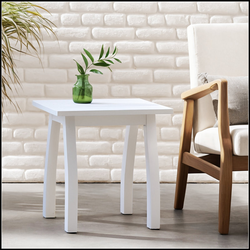 Table d'appoint en bois d'acacia en polyuréthane blanc, résistante aux intempéries et durable pour une utilisation intérieure et extérieure