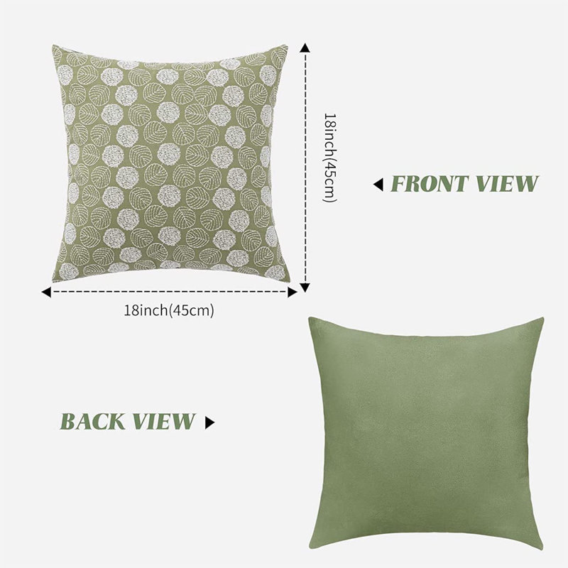  Housse de coussin carré en mélange de coton 2 pièces, 18 po x 18 po