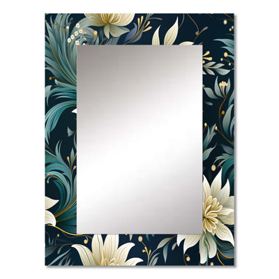 Afsara White Embracing Meditative Lotusl Zen - Floral Wall Mirror, Cottage Decorative Mirror, Printed Metal Art