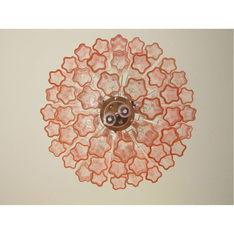 Lustre rétro en verre de Murano, Or français, Cognac, 25" Diameter x 55" Height