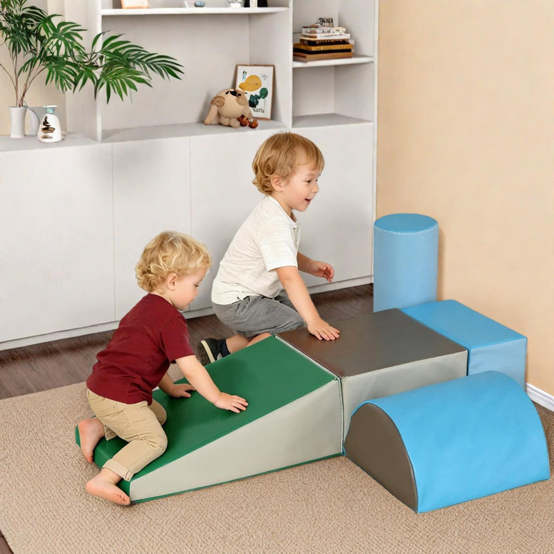 Ensemble de jeu d'escalade en mousse souple 5 pièces pour tout-petits avec rampe, cylindre et blocs