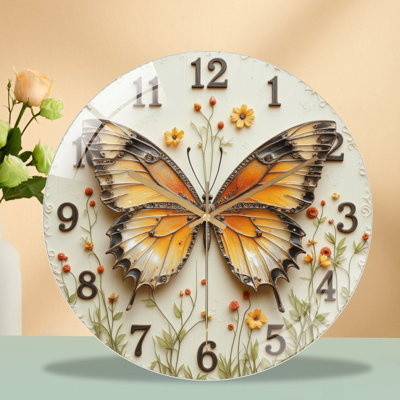 Horloge murale papillon avec motif floral pour décoration intérieure - Horloge murale moderne en verre 12 po
