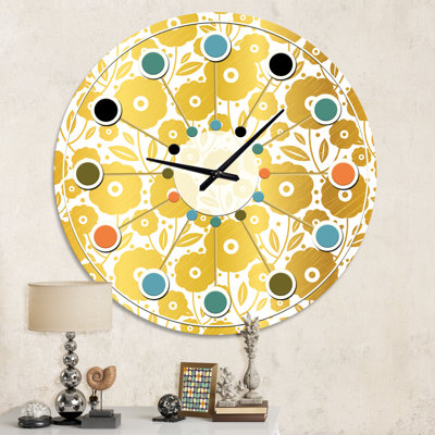 Golden Floral I - Mid-Century Modern wall clock