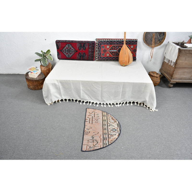 Half Round Vintage Pattern Turkish Rug - Small Decorative Floor Mat for Entryways and Homes Brown/Green