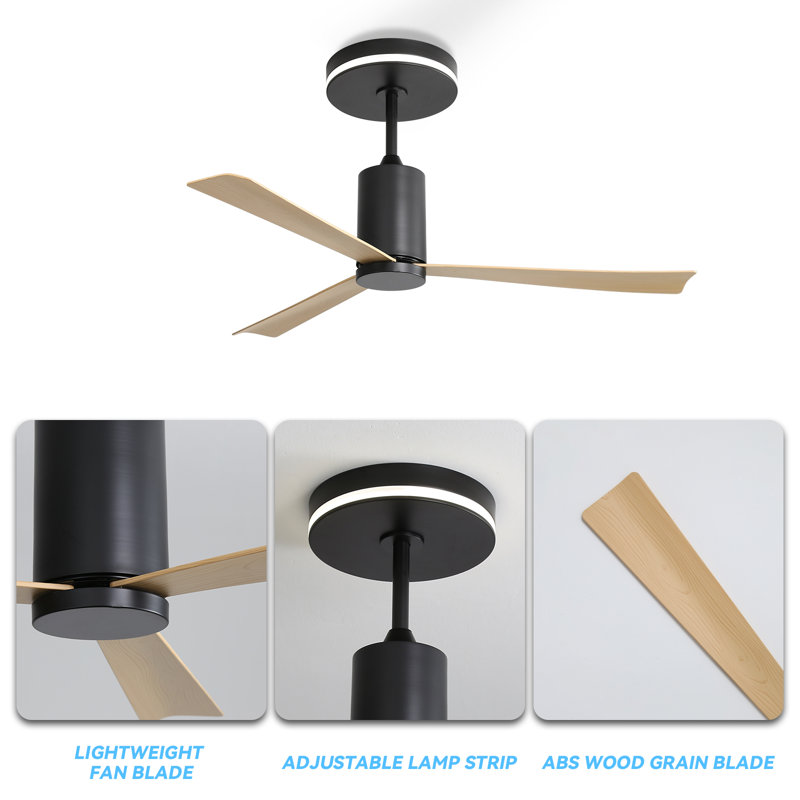 53" Flush Mount LED Ceiling Fan with Remote Control