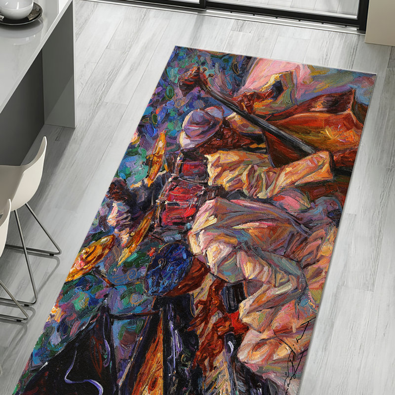 Floral Elegance Printed Rug: Soft Pile Indoor Floor Covering with Intricate Blossom Design on a Background