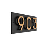 Floating 3-Number Horizontal Sign, Black /w/ Black / Gold Modern Font Numbers