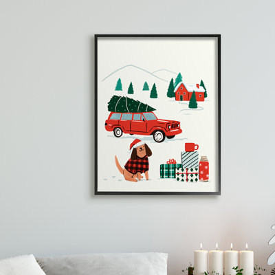 Voiture de Noël rétro, père Noël festif, chien