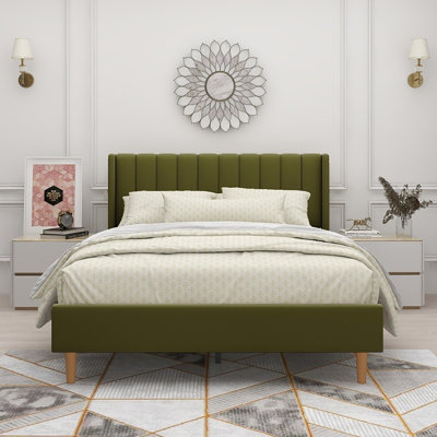 Eriksay Low Profile Upholstered Platform Bed with Wingback Headboard