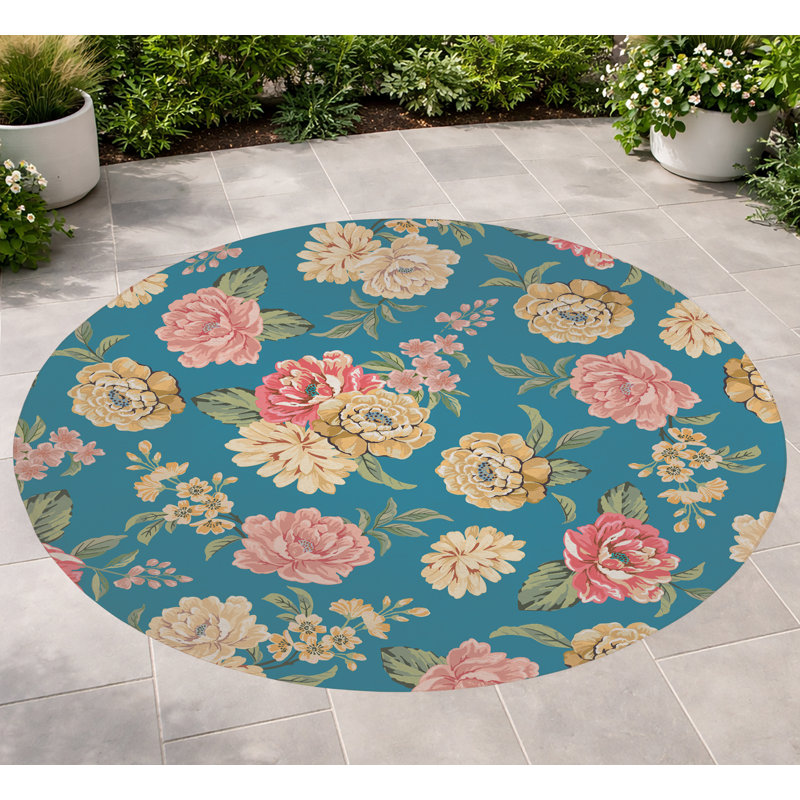 Tapis extérieur Catherine, Bleu, Rond 5 pi