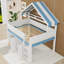 Lit mezzanine en bois avec armoires et tablettes-541055261