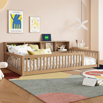 Lit en bois simple TG avec armoires de rangement et ports USB