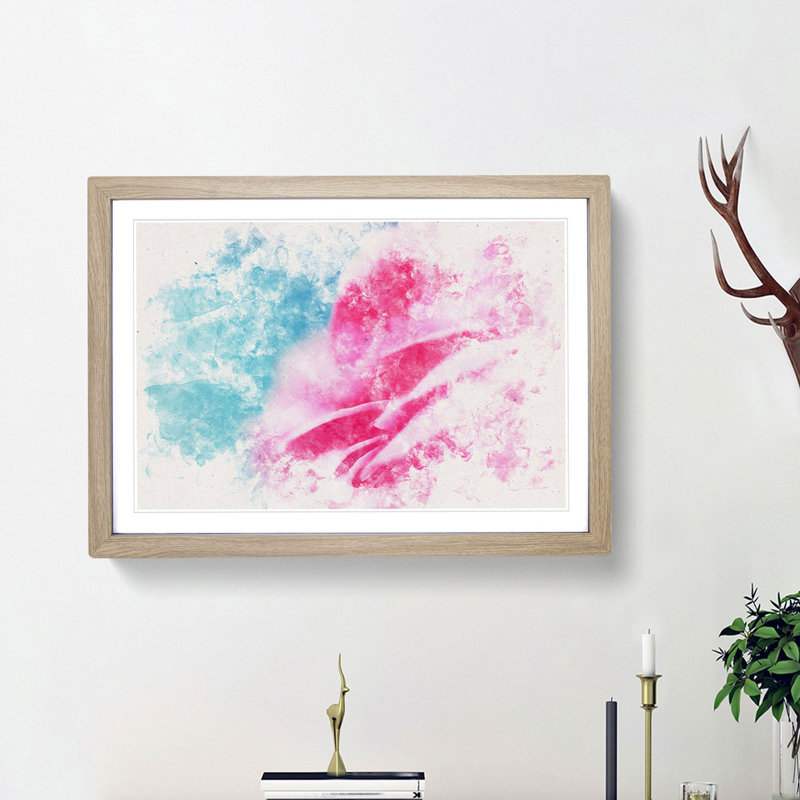 Pink Carnation on Blue - Picture Frame Painting Print, Oak Framed, 40cm H x 60cm W x 2cm D