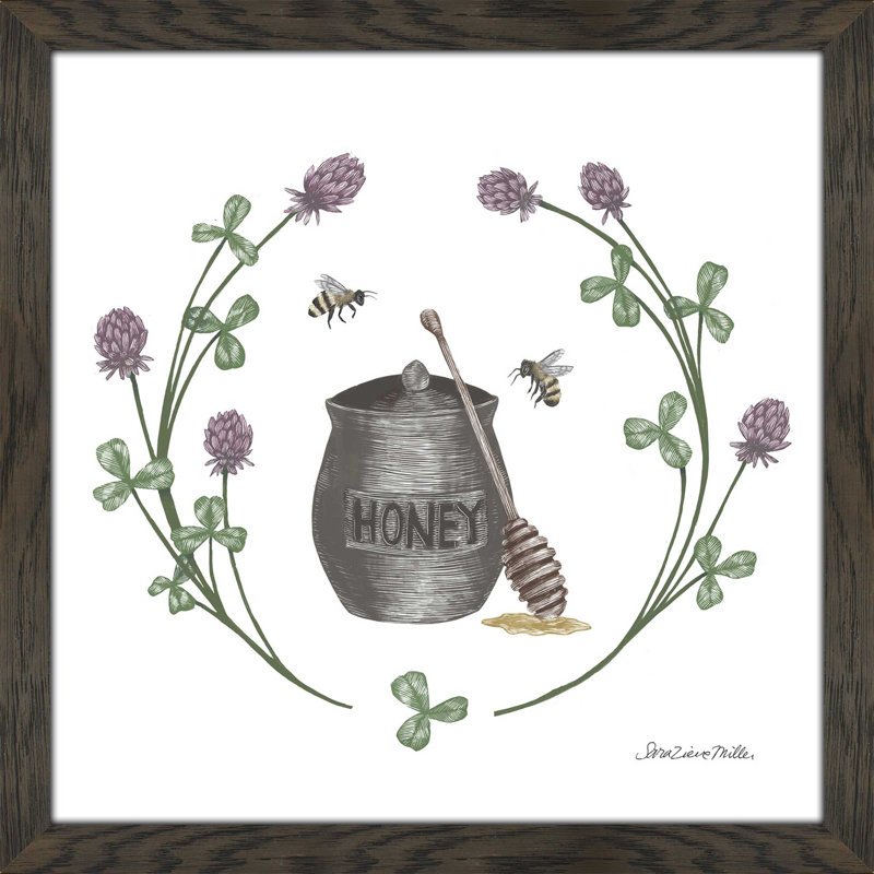 «Happy to Bee Home IV», reproduction de dessin, H 21,5 po x l 21,5 po x P 0,75 po, Cadre chocolat patiné