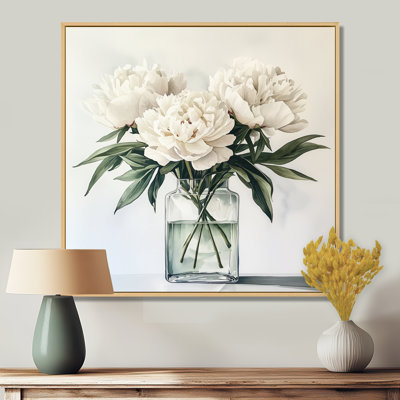 Mimalisme pivoines dans un vase en verre II - pivoines, art mural