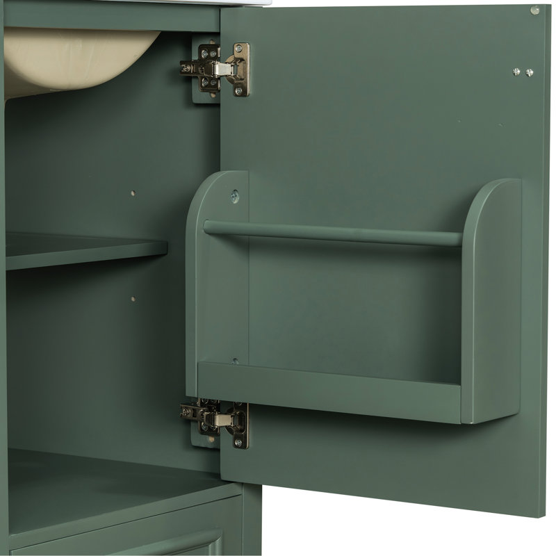Meuble-lavabo de 20 pouces avec structure en bois massif, lavabo en céramique, charnières à fermeture en douceur et tablette réglable en forme de U de largeur moderne, fonction, rangement
