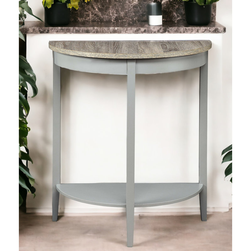 Table en demi-lune grise et chêne avec console et compartiment de rangement
