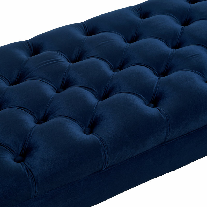 Upholstered Window Bench with Tufted Button, Navy