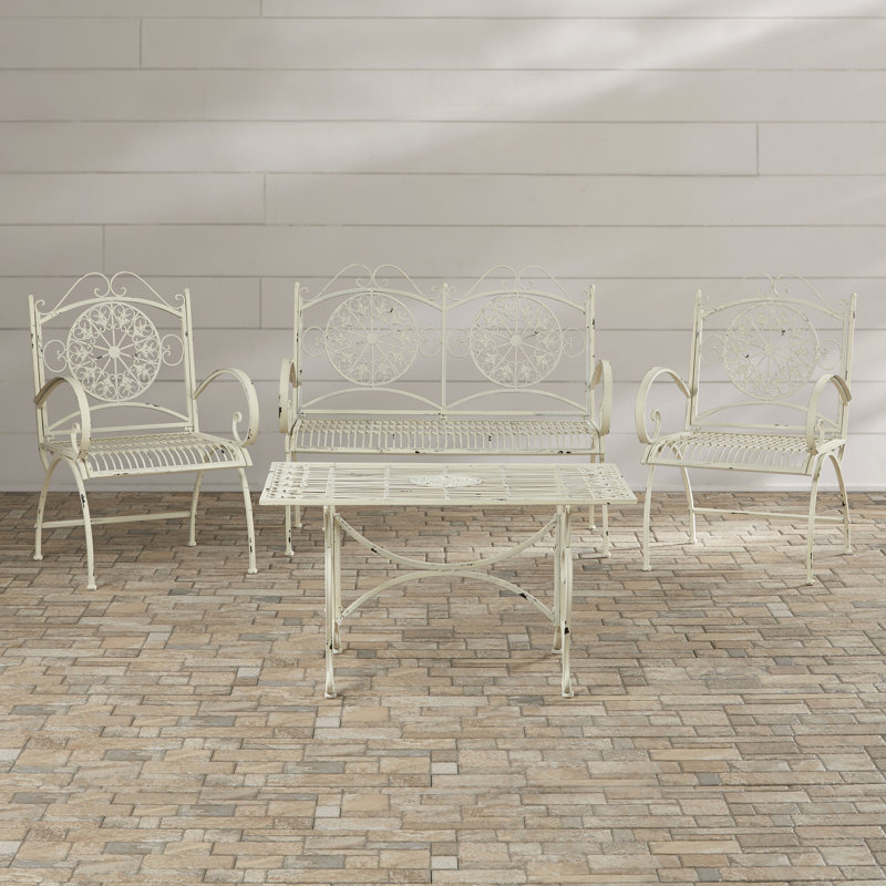 Pafford Ornate Iron Conversation Set, Antique White