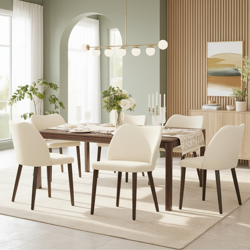 Chaise rembourrée en bois massif Malvino, Beige