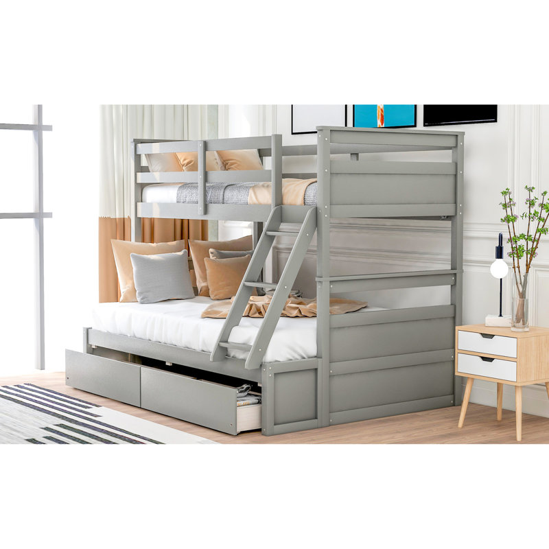 Lit superposé simple au-dessus d'un lit double avec rangement, gris - lit d'appoint pratique, gris: une construction pour un sommeil paisible