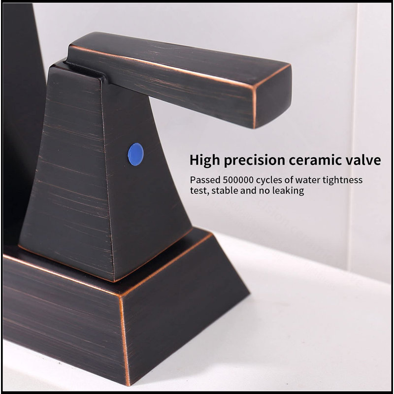 2-Handle Bathroom Sink Faucet Oil Rubbed Bronze 4 Inches Centerset Vanity Faucet 3 Hole Bathroom Faucet With Pop Up Drain & Supply Lines Modern Commercial Bathroom Faucets Lavatory Faucet Lead-Free