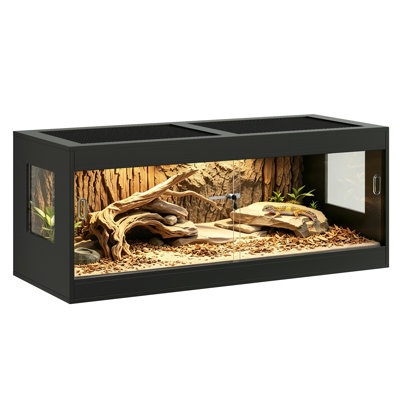 Terrarium Terroute 60 gallons avec support, porte coulissante frontale, pour dragon barbu, serpent, couvercle ventilé et cage empilable pour lézards, geckos et caméléons (CAGE007B).