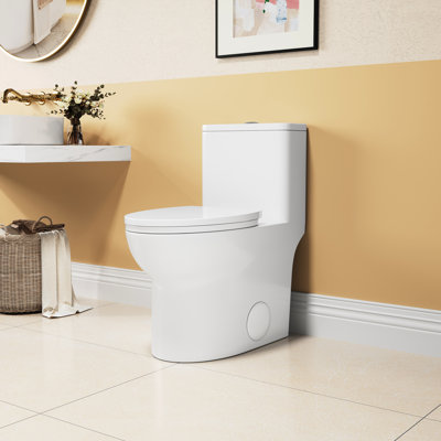 1.1/1.6 Toilet, Elongated Comfort Height, Floor Mounted Ceramic, White, Soft Close Seat, & , Height Mounted, Approved
