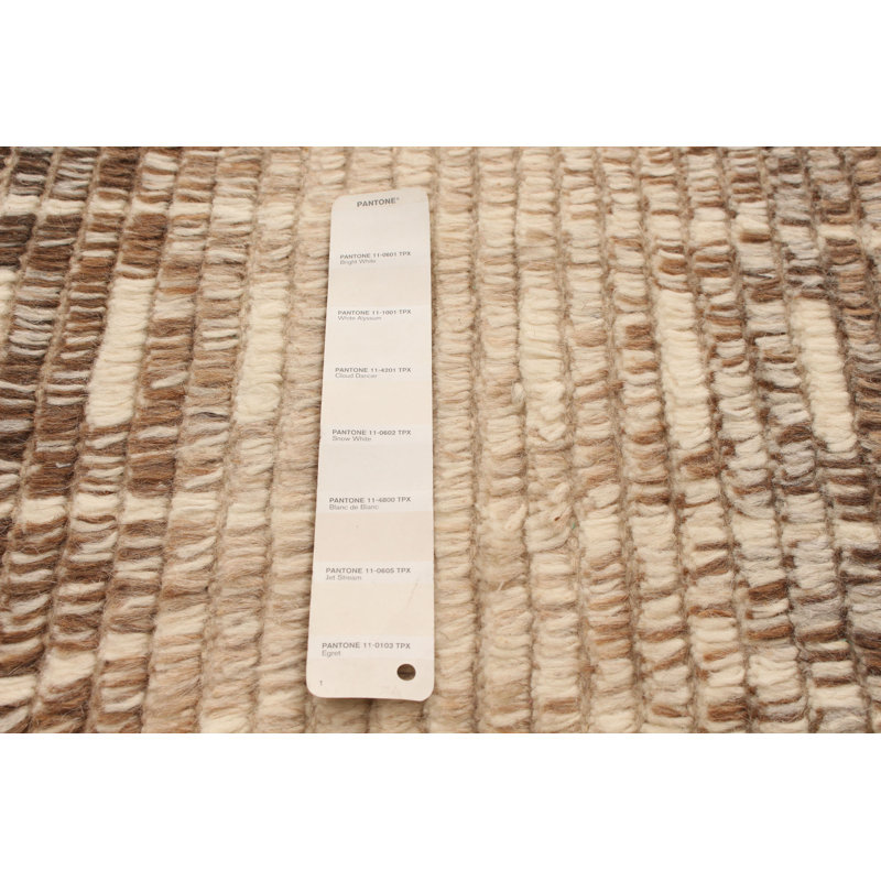 Tapis unique en laine noué à la main beige et gris nouvel âge 5 pi 2 po x 8 pi Iqbaal