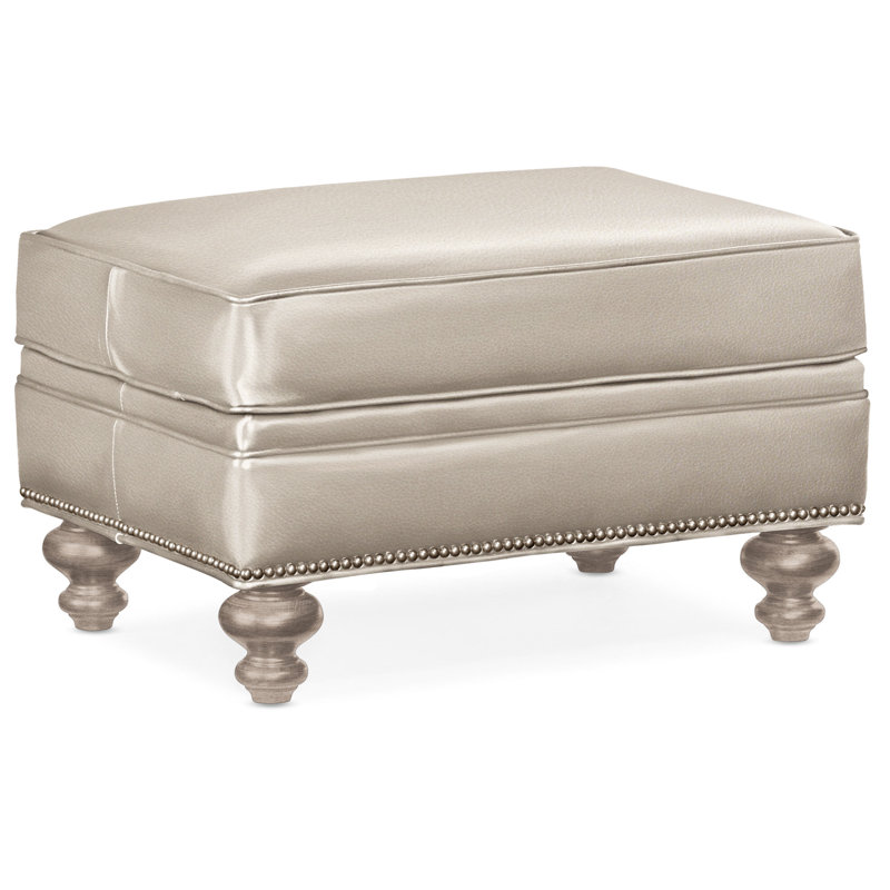 West Ottoman, Nickel, Stone, Aline Fumo Genuine Leather