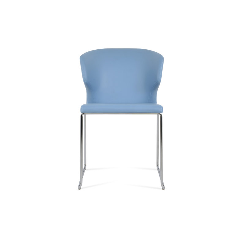 Chaise empilable Amed, Chrome, Similicuir bleu