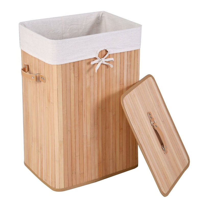 23.6" H X 15.7" W X 11.8" D Bamboo Laundry Hamper With Handle and Lid, 19 Gal, Natural