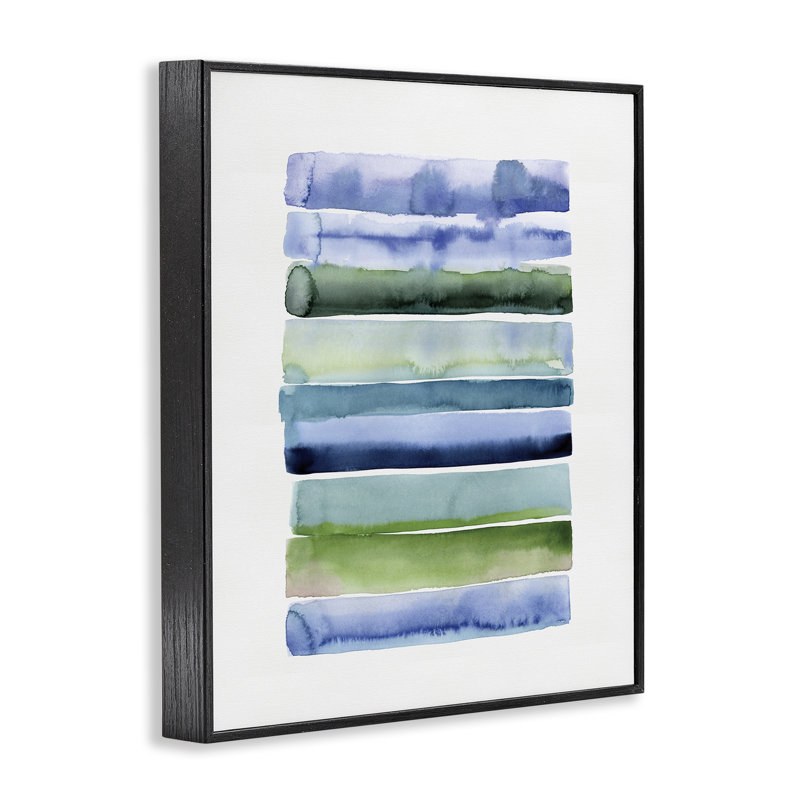Vert et bleu à rayures ombrées, estampe numérique par Stephanie Ryan, Giclée encadrée noir minuit, H 14 po x l 11 po