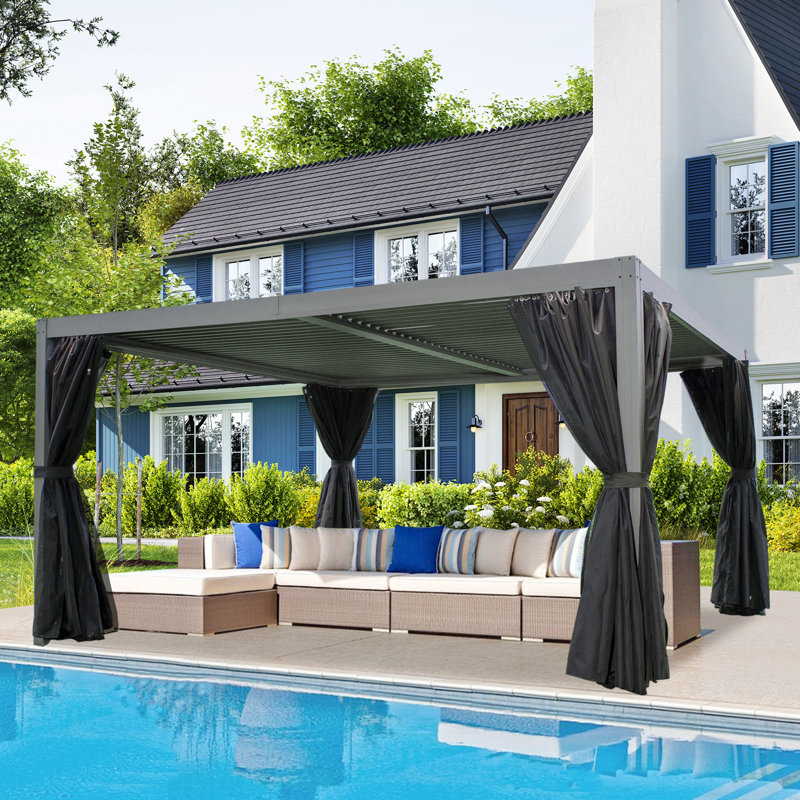 Pavillon de jardin en aluminium avec auvent, 16 pi x 12 pi, Brun