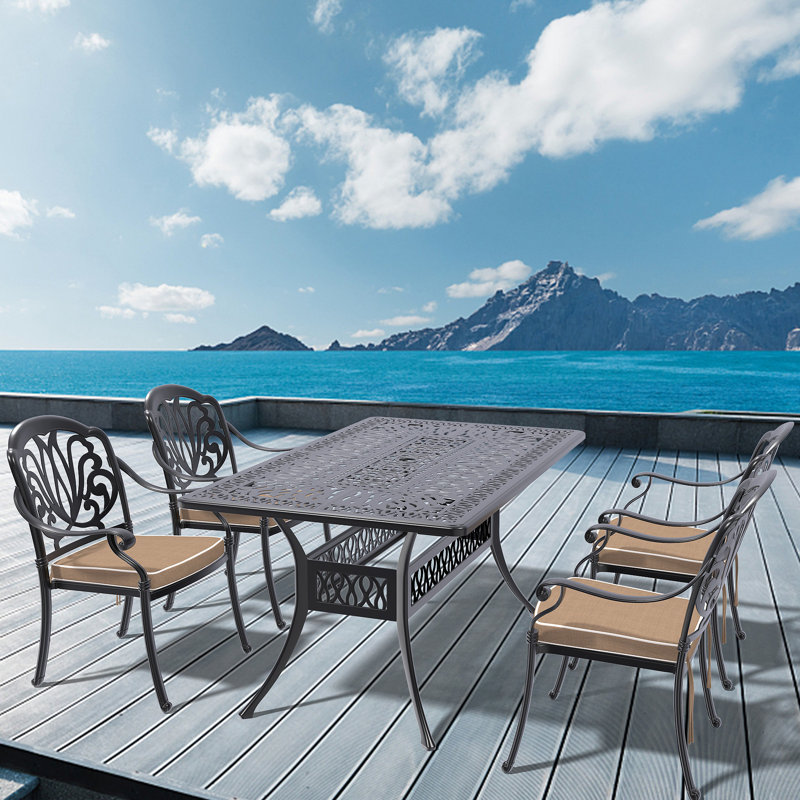 Ensemble de meubles de patio en fonte d'aluminium avec coussins bruns (même SKU: W1710S00085), 4