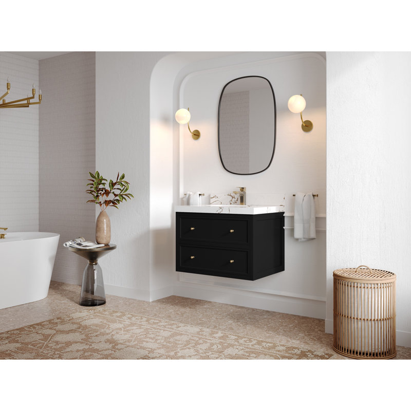 Roswell 30'' Black Floating Single Bathroom Vanity with White Top
