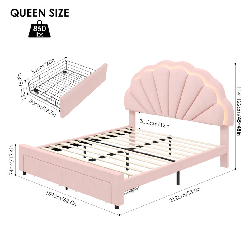 Burlyn Upholstered LED Bed Frame with Drawer & Adjustable Headboard