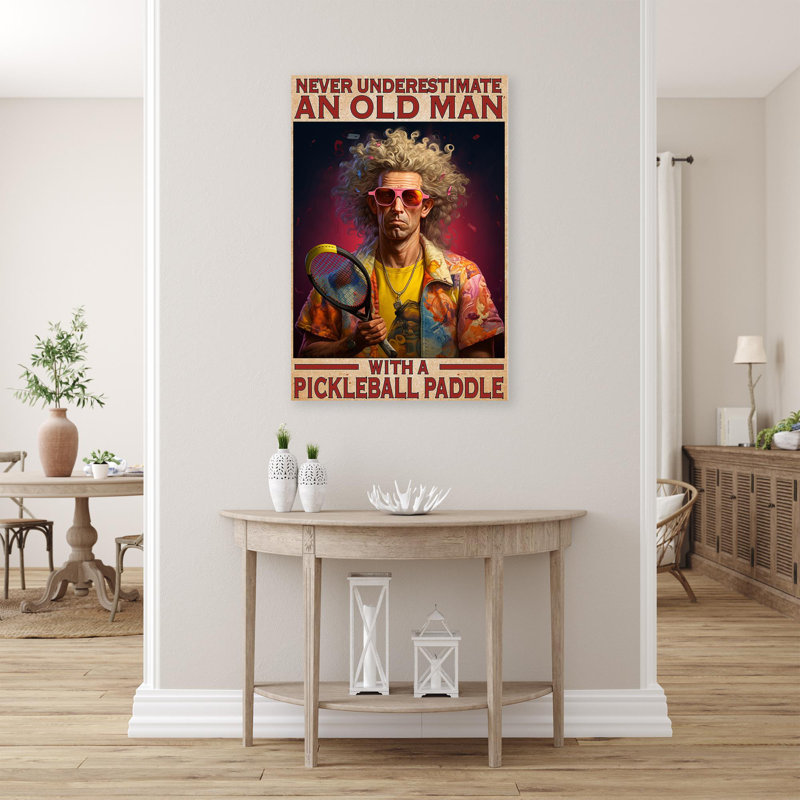 «An Old Man With A Pickleball Paddle 2 - 1 pièce», reproduction d'art graphique sur toile tendue | 0432