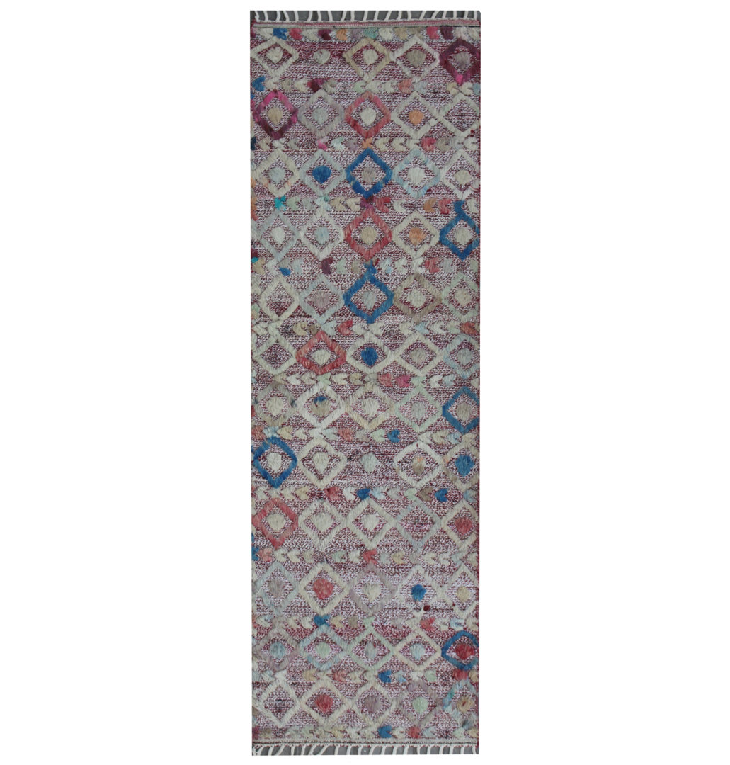 Geometric Hand Knotted 78cm X 248cm Area Rug