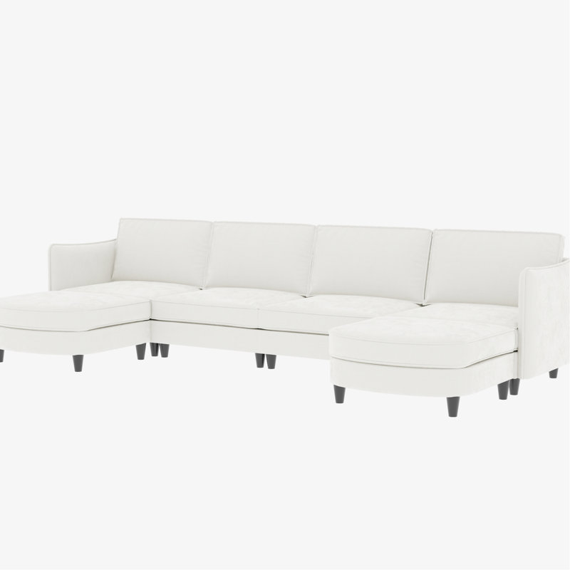 141.5'' Large 6 Seater U-shaped With Movable , Arm Pockets, Modern Design For Living Spaces, Beige, Breathable Skin-, Pocket Springs, High Foam, Hardware, 4 Legs, 1200-pound Capacity, Suitable