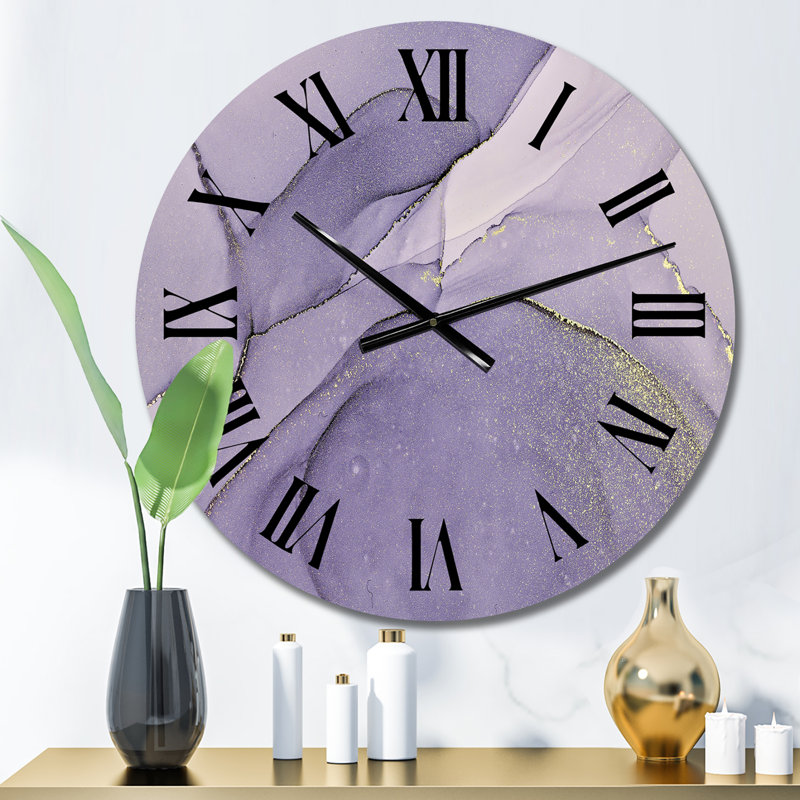 Horloge murale moderne mauve et grise liquide, Moyen