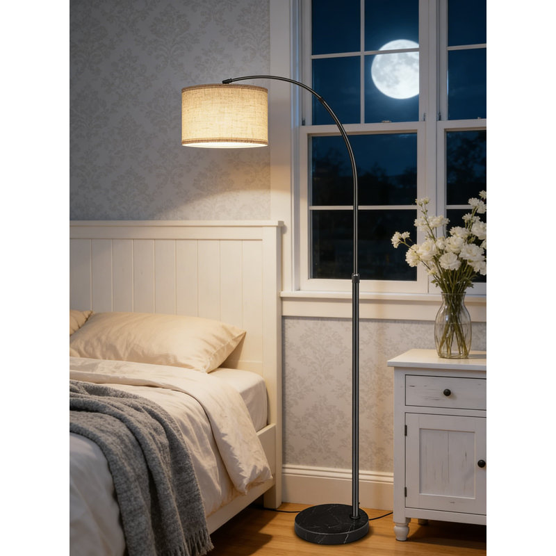 Lampe sur pied à arc avec base en marbre, hauteur réglable et abat-jour rotatif, lampe sur pied à intensité variable pour le salon avec télécommande et interrupteur au pied, lampe de lecture arquée 3CCT sur canapé