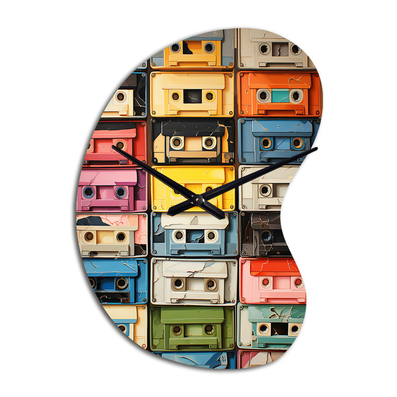 Popart Cassette Tapes X - Cassette asymétrique avec horloge murale, Petit