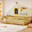Lit double au sol avec garde-corps et porte de sécurité, parfait pour les chambres d'enfants, finition naturelle