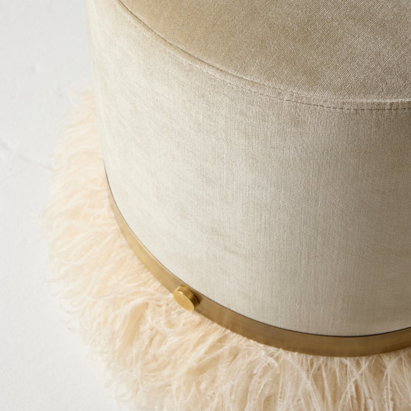 Ostrich Fluff Pouf, Porcelain/Cream