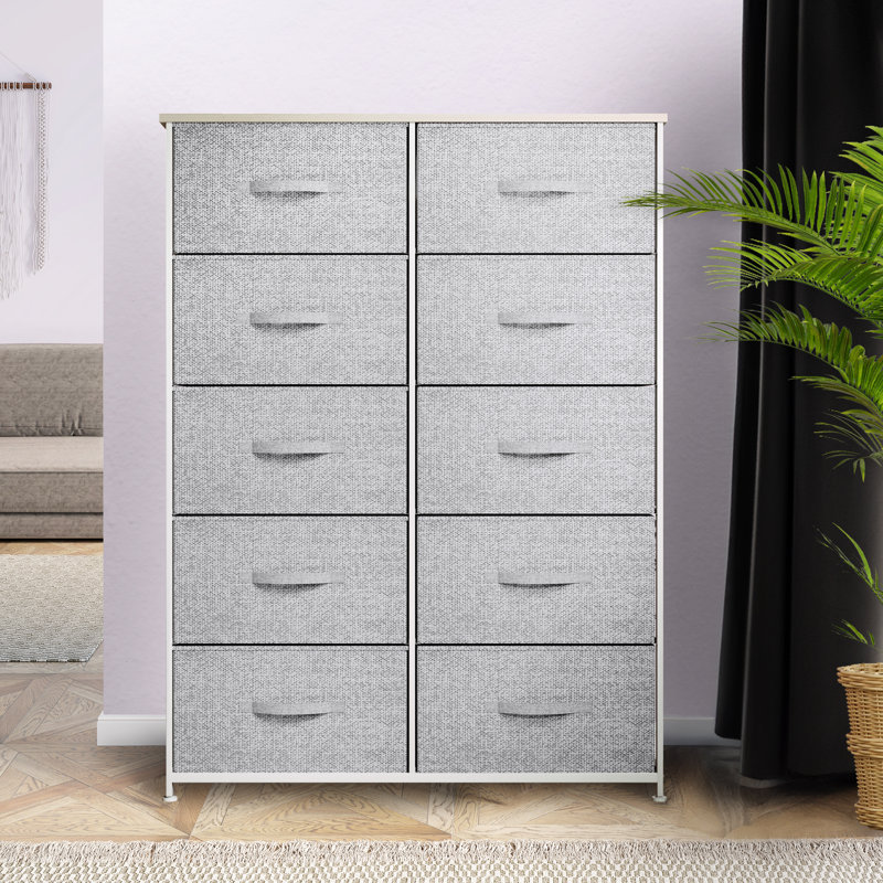 Commode en tissu à 10 tiroirs Harpersville, Gris clair