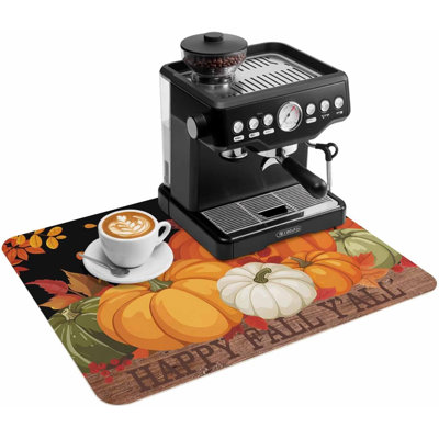 Tapis de cuisine absorbant et antidérapant, motif citrouille orange, feuilles d'érable et feuilles d'automne, idéal pour égoutter la vaisselle et décorer le comptoir de votre cuisine. Dimensions : 45,7 x 76,2 cm (18 x 30 pouces).